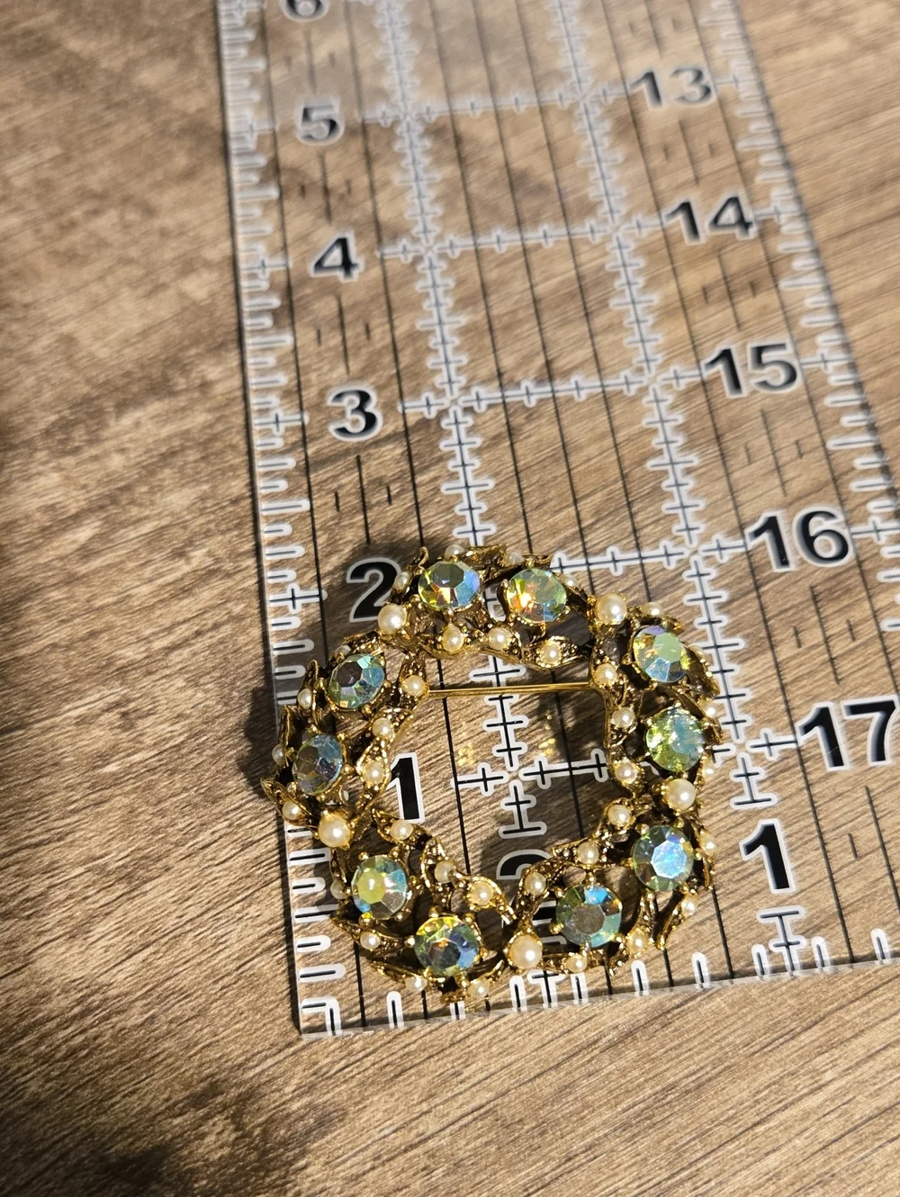 Mid-Century Iridescent AB Crystal Flower Wreath Demi-Parure & Screw-Back Earring